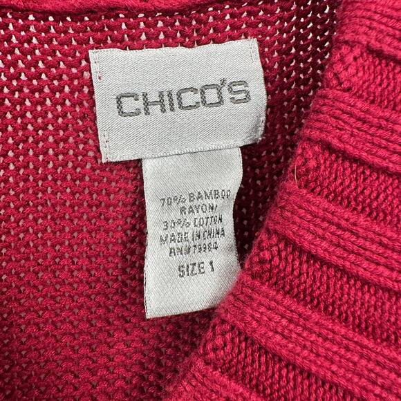 Chicos Womens Sweater Vest Size 1 US M Sleeveless‎ Knit Red Layering Pocket Cozy - Picture 3 of 7